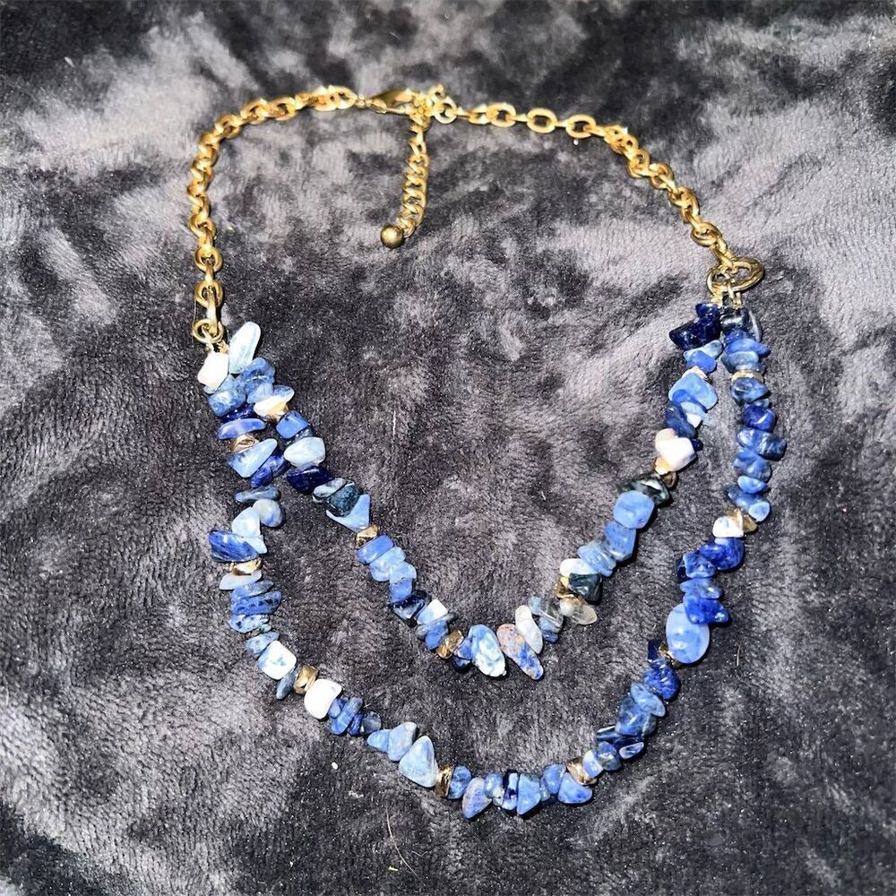Double Strand Blue Lapis Lazuli Nugget Necklace Adjustable